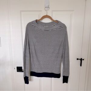 Navy & White Striped Boatneck Athleta Sweatshirt XXS